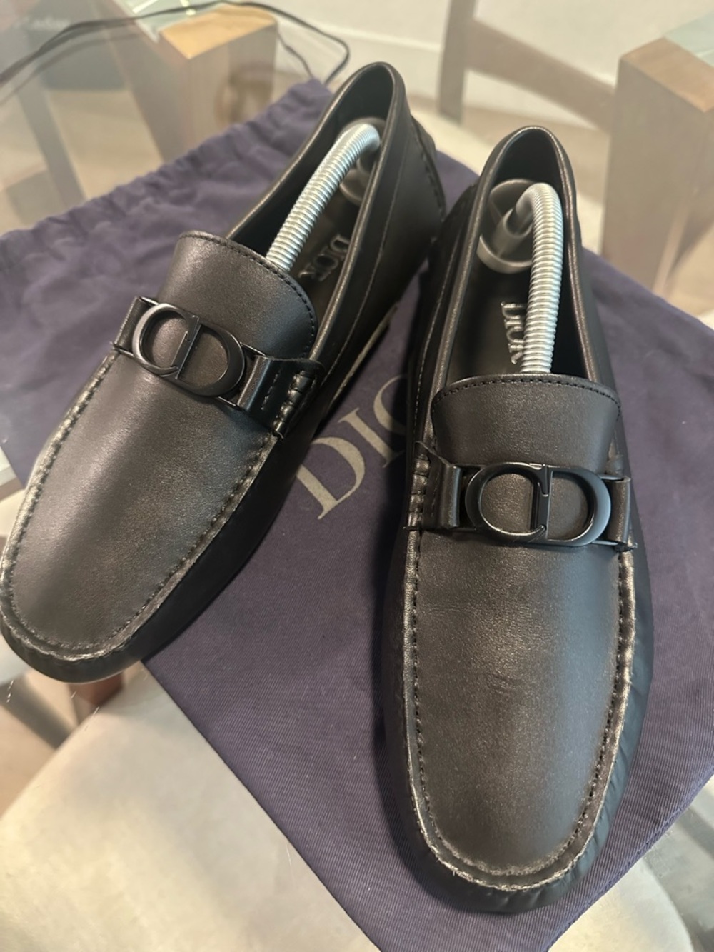 Dior Black Leather Men’s Slip-On Loafers with CD Hardware